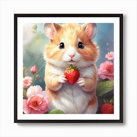 Hamster With Strawberry Art Print