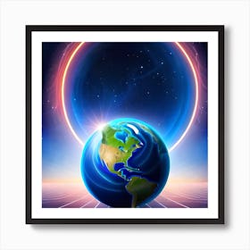 Earth In Space With A Solar Eclipse Art Print