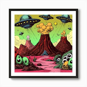 Aliens In Space 1 Art Print