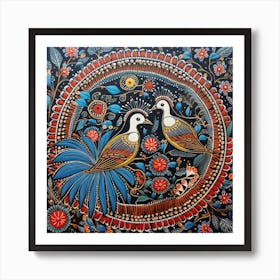 Doves Madhubani Painting Indian Traditional Style Art Print