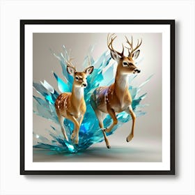 The Design Of Two Small Deer Running Fast Her Hair Fluttering Broken Glass Effect No Background (1) 1 Art Print