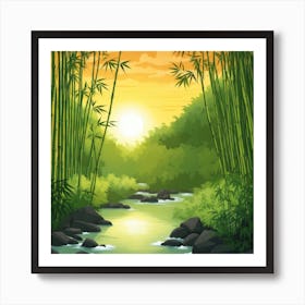 A Stream In A Bamboo Forest At Sun Rise Square Composition 247 Art Print