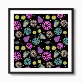 Lavender Green On Black Fruit Bowl Art Print