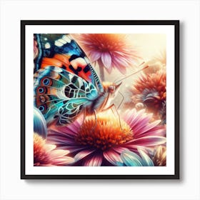 Butterfly On Flowers Art Print