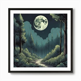 Full Moon In The Forest Art Print