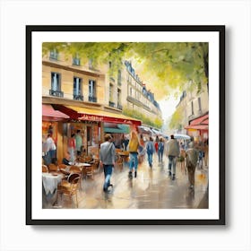 Paris Street Scene.Cafe in Paris. spring season. Passersby. The beauty of the place. Oil colors.7 Art Print