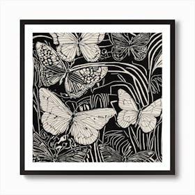 Butterflies On A Black Background Art Print