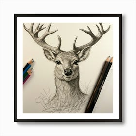 Deer Drawing 36 Art Print