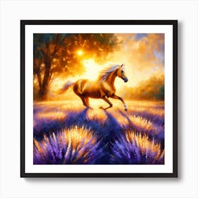 Horse In Lavender Field Art Print