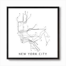 New York City Subway White Map Square Art Print