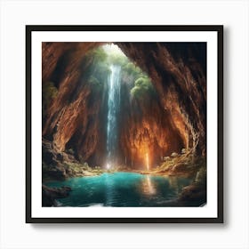 Waterfall In A Cave Art Print