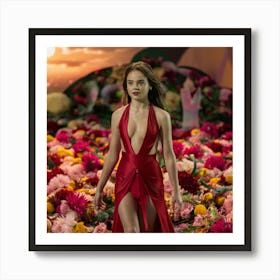 Girl In A Red Dress Art Print