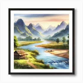 Watercolor Of A River Art Print