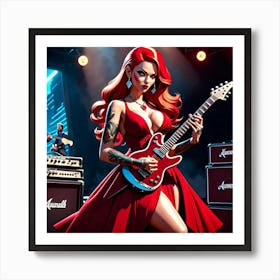 Woman Playing A Guitar Art Print