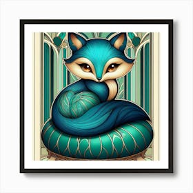 Nouveau style a little blue fox 3 Art Print