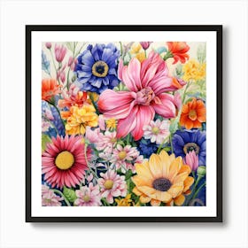 Watercolor Windflowers Garden 6 Art Print