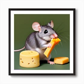 Surrealism Art Print | Mouse Eats Cheese Stick Art Print