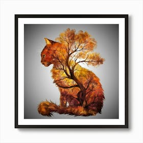 Autumn Cat Tree Art Print