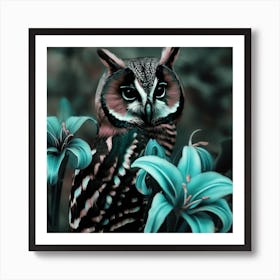 Owl And Lilies Art Print