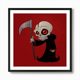 Little Grim Reaper with Red Eyes Holding A Scythe Art Print