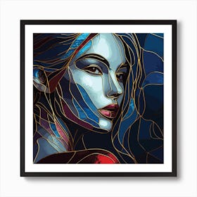 Portrait Of A Woman In Stained Glass Style 1 Art Print