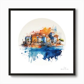 Watercolor Of A Village.A fine artistic print that decorates the place. Art Print