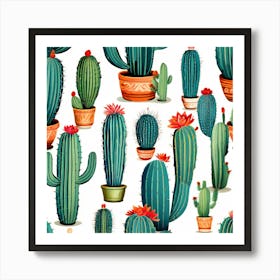 Cactus Pots Gardening Art Print