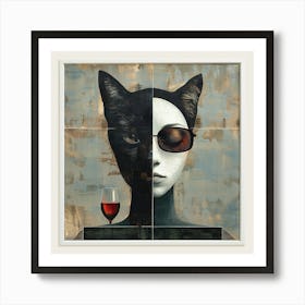 Cat And Wine Art Print