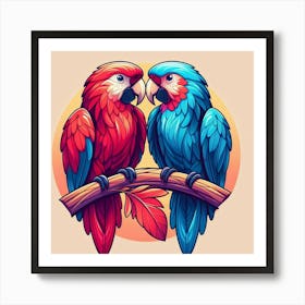 Line Art a pair of parrots 2 Art Print