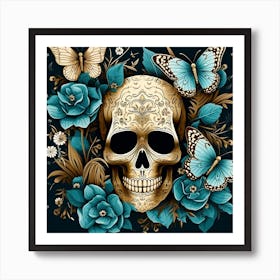 Sugar Skull And Butterflies Art Print