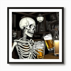 Skeleton Drinking Beer 13 Art Print