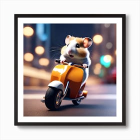 Hamster On A Scooter Art Print