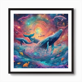 Celestial Whales Art Print