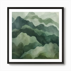 Japanese Watercolour Of Mount Aino 3 Art Print