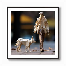 Origami Urban Man And Dog Art Print
