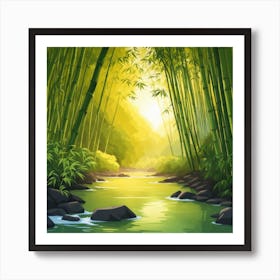 A Stream In A Bamboo Forest At Sun Rise Square Composition 87 Art Print