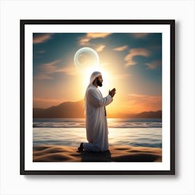 Person Praying On The Beach Art Print