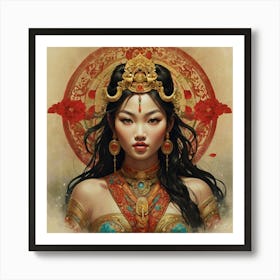 Chinese Woman The Magic of Watercolor: A Deep Dive into Undine, the Stunningly Beautiful Asian Goddess Art Print