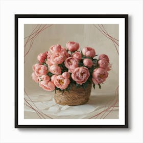 Pink Peonies In A Basket 2 Art Print