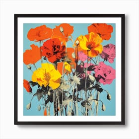 Andy Warhol Style Pop Art Flowers Flowers 3 Square Art Print