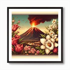 Volcano and flowers Art Print