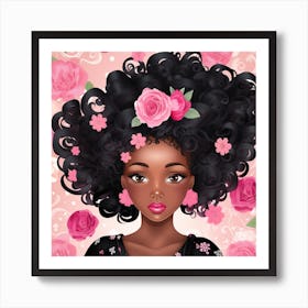 Black Girl With Roses Art Print