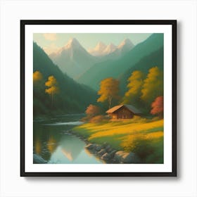 Cabin By The River Art Print