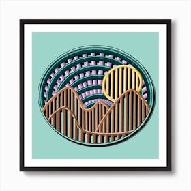 Boho Desert Cosmic Sunset Graphic Design Pastel Colors Striped Oval Circle  1 Art Print