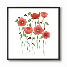 Poppies And Ladybugs Art Print