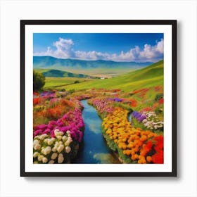 Colorful Flowers In A Valley Art Print