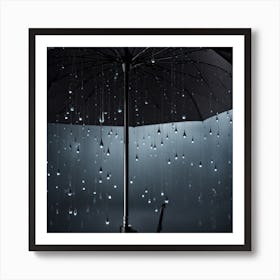 Black Umbrella In The Rain Art Print