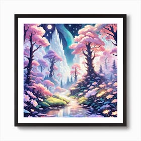 A Fantasy Forest With Twinkling Stars In Pastel Tone Square Composition 217 Art Print