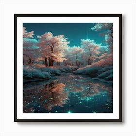 Pink Trees In The Night Art Print