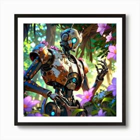 Robot In The Forest Art Print